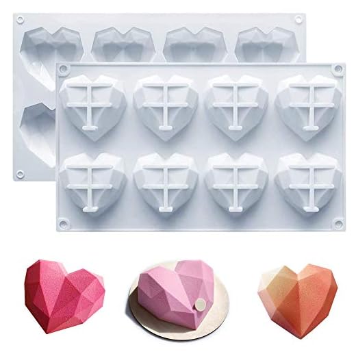 IHUIXINHE 2 stycken silikon hjärta diamantformad kakform bricka, 8 kaviteter diamant hjärta för bakning mousse, choklad, fondant, gelé, glass med bröllop förlovning alla hjärtans dag