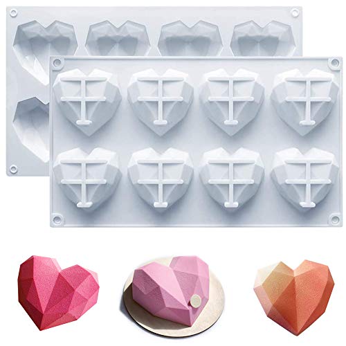 IHUIXINHE 2 Pcs Silicone Heart Diamond Shaped Cake Mold Tray, 8 Cavities Diamond Heart for Baking Mousse, Chocolate, Fondant, Jelly, Ice Cream with Wedding Engagement Valentines Day IHUIXINHE 2 Pcs Silicone Heart Diamond Shaped Cake Mold Tray, 8 Cavities Diamond Heart for Baking Mousse, Chocolate, Fondant, Jelly, Ice Cream with Wedding Engagement Valentines Day