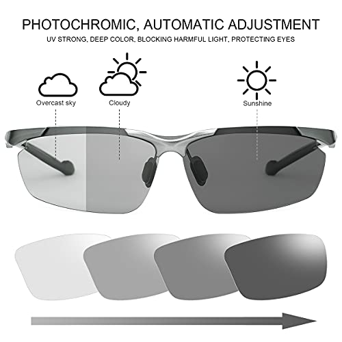 Spring Hinge Photochromic Polarized Sunglasses for Men and Women Al-Mg Metal Frame Sports Driving Glasses UV400 Protection Eyeglasses Anti Glare Eye Fatigue Golf Fishing Cycling Ultra-light Eyewear - Image 3