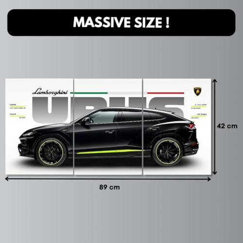 Image of Lamborghini Urus Poster | Split Design Car Poster | 3 A3 Sized Supercar Posters for Wall | Large Size (89 x 42 cm) Wall Decor | Lamborghini Car Posters for Bedroom | Lambo Supercar (B 006)