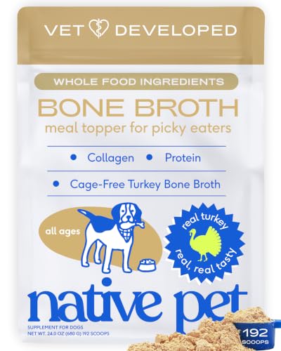 Image of Native Pet Bone Broth for Dogs and Cats - Turkey Bone Broth Powder Dog Food Toppers for Picky Eaters - Provides Extra Nutrition for Joint Strength, Immune Support & Heart Health - 192 Scoops