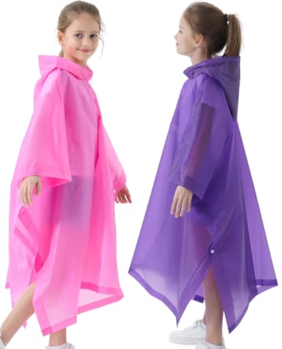 Image of Rain Poncho for Kids(2 Pack) Waterproof Reusable EVA Raincoat One Size Rain Jackets for Children,Boys and Girls