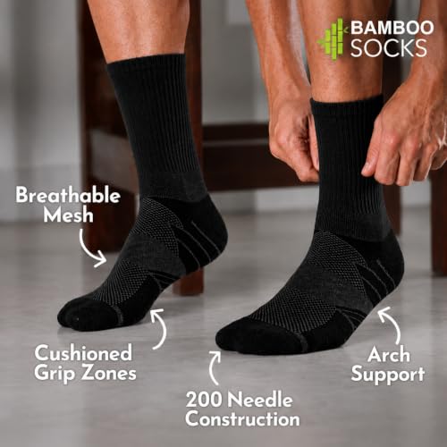 Image of HEELIUM Bamboo Athletic Crew Socks for Men & Women | 3X Tougher & Durable, Ultra Soft & Blister Resistant | Perfect for Gym, Sports & Long Distance Running