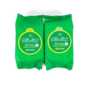 Celavi Makeup Remover Cleansing Wipes Removing Towelettes 2 Packs – 60 Sheets (Aloe Vera)