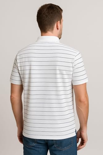 Image of WILD ELEPHANT Men Striped Polo T-Shirt | Cotton Short Sleeve Polo Neck with Button | Chest Pocket Casual Wear