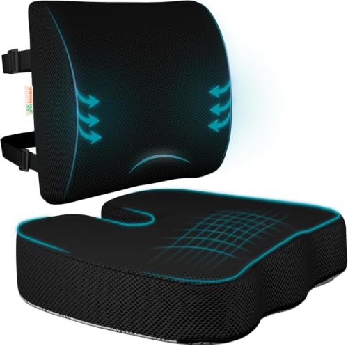 Image of Grin Health Coccyx Seat Cushion with Lumbar Support Pillow for Chair | Memory Foam Tailbone Cushion with Back Support | Relief for Lower Back Pain, Sciatica, Coccyx & Tailbone Pain | Combo Set