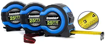 Greendale - 3 Pack of 25ft Tape Measures with Fractions and Magnetic Tip
