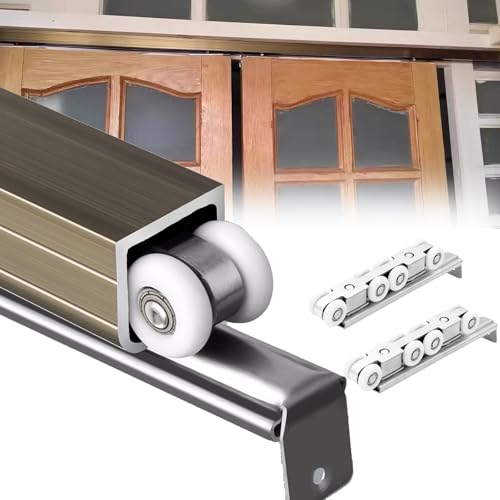 Kit herraje puerta corredera Riel y rodillos para puerta corrediza/vidrio, riel guía para puerta corredera, 140 150 160 200 240 250 300 366 cm Kit de herrajes para puerta corrediza - Montaje en techo(