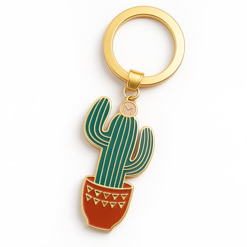 Porte-Clés Cactus – Porte-Clé Plante Unique Breloque de Sac pour Femme avec Pot Rouge & Accent 'M', Cadeaux Porte-Cléf Mignons pour Amateurs de Plantes &...
