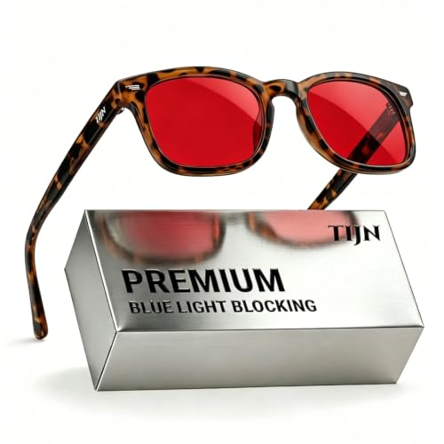 Image of TIJN Premium Blue Light Blocking Glasses for Women Men Computer Gaming Use | Square TR90 Frame Nerd Eyeglasses Anti Blue Ray with Red, Orange, Clear Lens for Computer, Phone, TV and Evening Screen Use