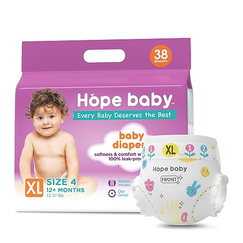 HOPE BABY Diapers Size 4(22-37 LBS) Disposable Baby Diapers Newborn Dry, 38 Count Softness & Comfort Fit, Leak-Proof Overnight Protection, Hypoallergenic with Skin