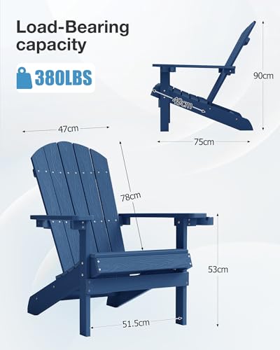 Adirondack Stuhl mit Getränkehalter für Outdoor Garten: Wetterfest Adirondack Chair Kunststoff HIPS - Langlebig & Robust Adirondack Outdoor Stühle für Balkon/Terrasse/Feuerstelle - Einfache Montage