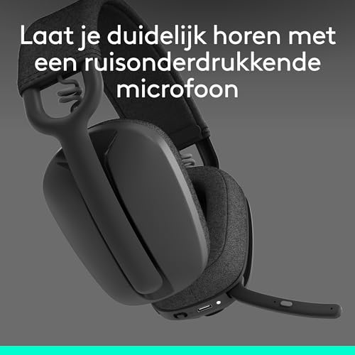 Logitech Zone Vibe 100 lichte draadloze over ear koptelefoon met ruisonderdrukkende microfoon, Advanced Multipoint Bluetooth koptelefoon, werkt met Teams, Google Meet, Zoom, Mac/PC - Grijs - Afbeelding 4