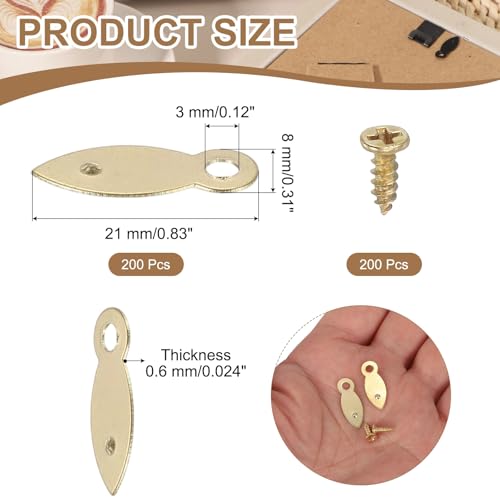 Image of uxcell 200pcs Picture Frame Backing Clips, 0.83 inch Photo Frame Turn Buttons Fasteners Hardware Corner Clip with 200pcs Screw for Hanging Pictures Craft Drawings, Melon-Seed Shaped Gold