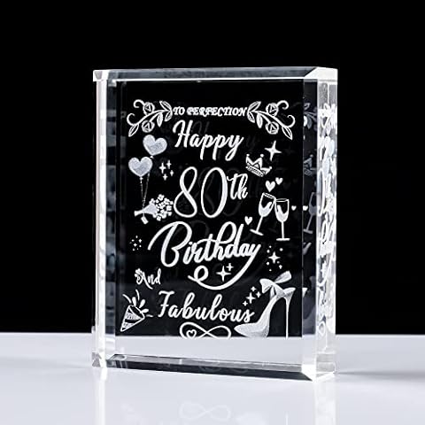 Crystal 80th Birthday Gifts for Women, Laser Engraved Happy 80th Birthday and Fabulous, 80 Years of Age Glass Plaque Keepsake Presents for Mum Grandma Home Decor Ornaments (1942-80th) Cover