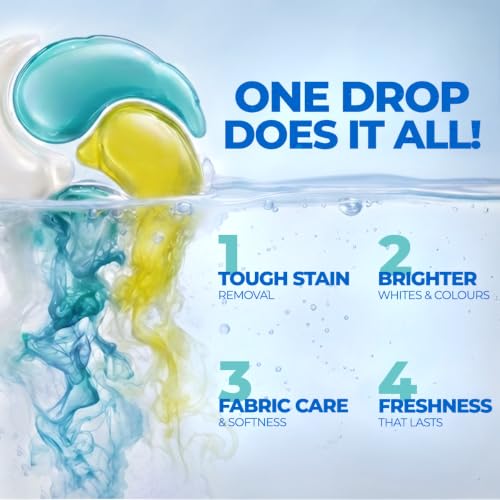 Image of 4-in-1 Dissolvable Magic Laundry Capsules - 90 Pcs | Bioenzyme Tough Stain Removal | 1 Drop = 15 Clothes | For Front & Top Load Machines | Softens, Brightens & Freshens | No Mess, No Measure