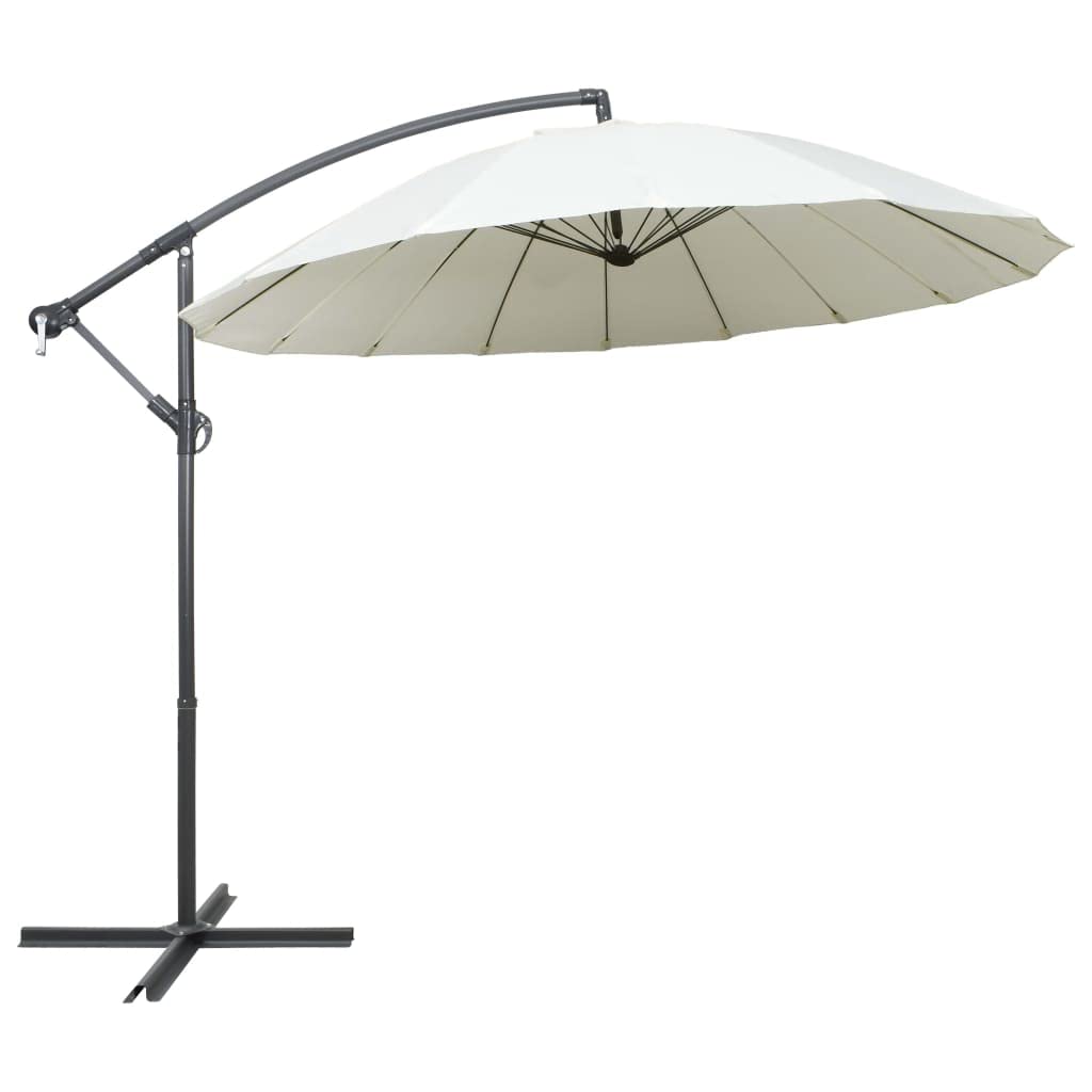 Sombrilla de Jardín con Mecanismo de Manivela y Base Cruzada, 16 Varillas y Poste de Aluminio para Protección UV y Espacio Extra Grande, Tela de Poliéster Impermeable y Fácil