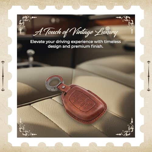Image of keyzone dual leather key cover for Hyundai i20, Creta, Venue, Tucson, Alcazar, Verna, Xcent, Aura, Elantra 3 button smart key