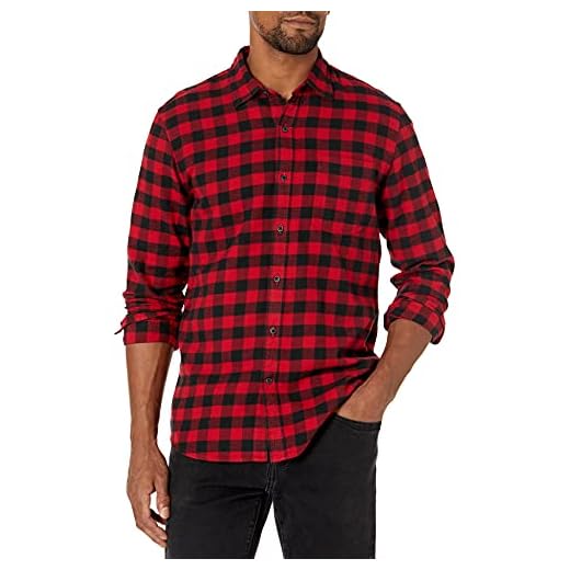 Amazon Essentials Camisa en Franela de Manga Larga y Corte Ajustado con Estampado de Cuadros (Colores de Edición Limitada) Hombre, Rojo Cuadros de Vichy Grandes, XL