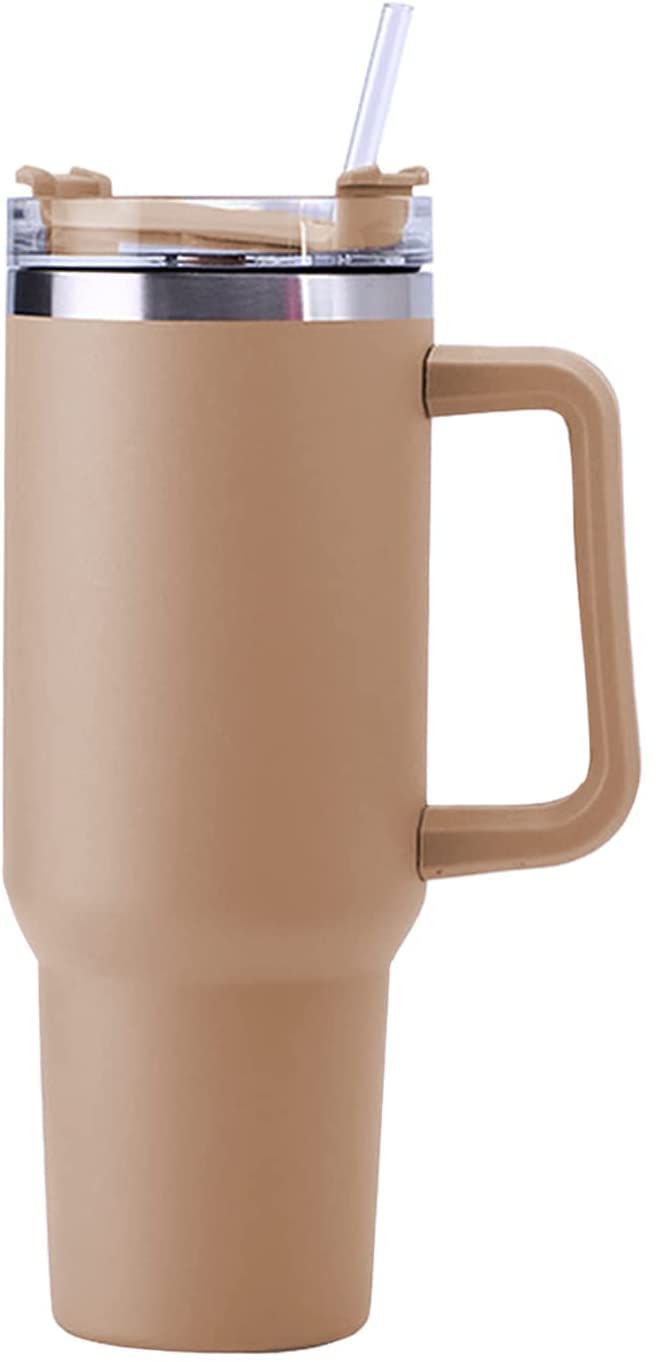 40 oz Tumbler with Handle and Straw, Reusable Stainless Steel Insulated Travel Mug Iced Coffee Cup Maintains Cold, Heat, and Ice for Hours(Driftwood)