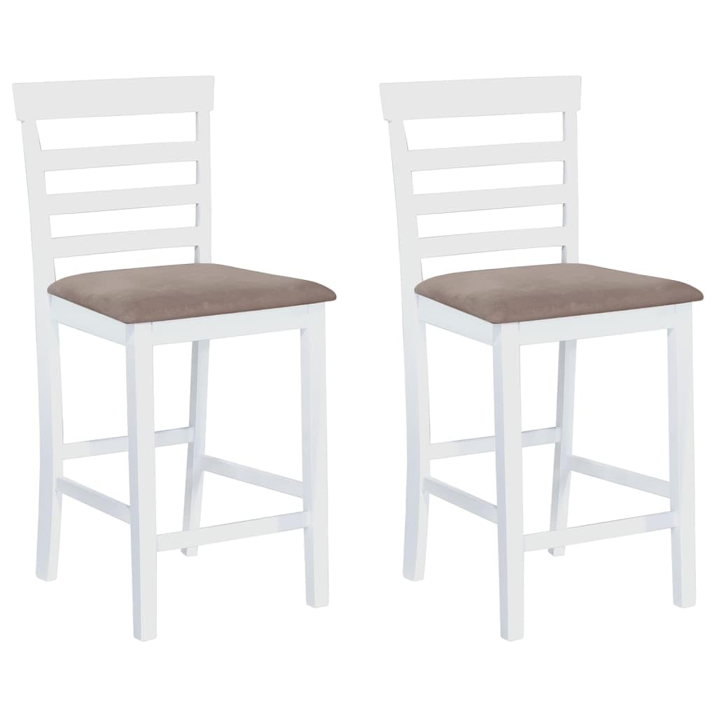 Tabourets de bar en tissu blanc et bois d'hévéa hauteur 62 cm