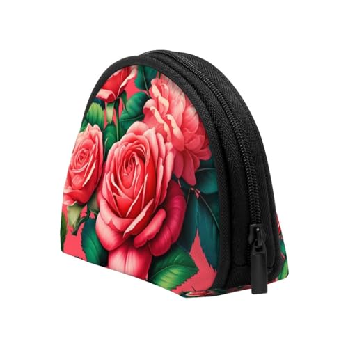 Portable Coin Purse Clusters-Roses-Floral Mini Zippered Money Pouch Card Holder4