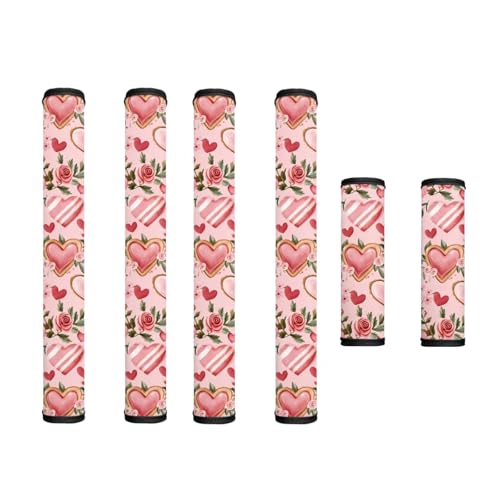 Image of 6 Pieces Refrigerator Microwave Door Handle Covers Washable Kitchen Appliance Decor Handles Anti-Stain Decorative Fridge Microwave Decor, Love Heart Shaped Pattern Rose Pink