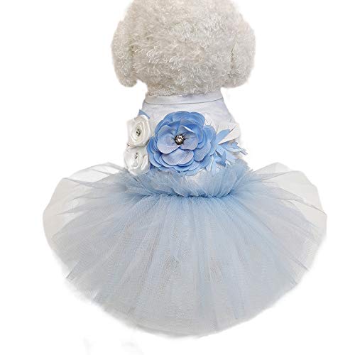 Wolyepor Prinzessinnen-Hundekleid, Straps, geschichtet, Tutu, Gaze, Kleid mit Faltenrock für Hunde und Katzen, Größe L, Blau Cover