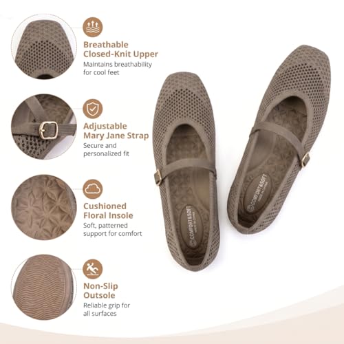 Image of Frank Mully Womens Casual Flat Shoes Square Toe Shoes Knitted Mesh Flat Comfort Work Flat Shoes for Daily Washable
