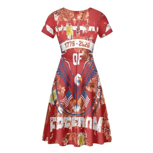 Image of HUGS IDEA Womens Puffy Swing Midi Dress Round Neck Short Sleeve Party A-Line Dresses