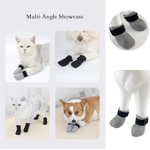 Image of 4Pcs Cat Scratch Cover for Nursing Rehabilitation, Adjustable Cat Bath Gloves, Anti-Scratch Pet Grooming Booties for Bathing