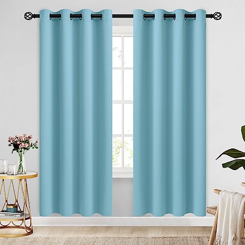 Image of COSVIYA Grommet Blackout Room Darkening Sky Blue Curtains 72 inch Length | Thick Polyester Light Blocking Insulated Thermal Window Curtain Drapes for Bedroom /Living Room,52x72 inches,2 Panels