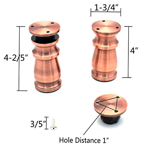 Tueascallk 4"- 4 2/5" Heavy-Duty Aluminum Alloy Furniture Leg With Transparent Rubber Mat, Adjustable Height, Retro Copper, Set Of 4 #TOP2