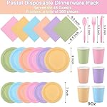 Kochorie 360 Pieces Pastel Rainbow Disposable Party Dinnerware Pack Included 7" and 9" Pastel Paper Plates Napkins Cups Cutlery, Macaron Colorful Decor Serves 48 Guests for Birthday Wedding Party - Image 2