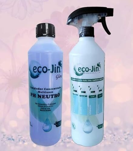 ECO-JIN - LIMPIADOR MULTIUSOS EXTRA CONCENTRADO PH NEUTRO GLOW - PRODUCTO REVOLUCIONARIO DEL QUE TODO EL MUNDO HABLA + DIFUSOR Aroma Jazmin y Violetas