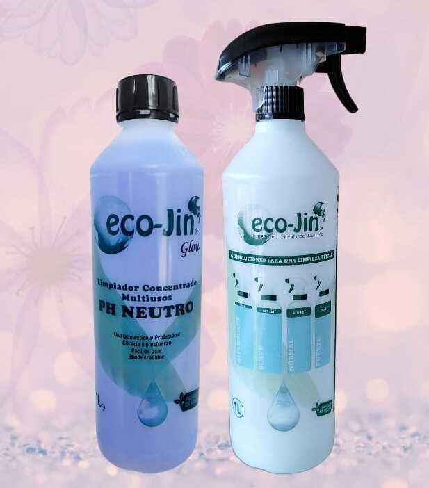 ECO-JIN - LIMPIADOR MULTIUSOS EXTRA CONCENTRADO PH NEUTRO GLOW - PRODUCTO REVOLUCIONARIO DEL QUE TODO EL MUNDO HABLA + DIFUSOR Aroma Jazmin y Violetas