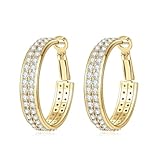 SURCHA Medium Hoop Earrings 925 Sterling Silver Double Row Moissanite Accent Channel Setting Hypoallergenic Moissanite Hoop Earrings for Women Diamond Alternative Handmade