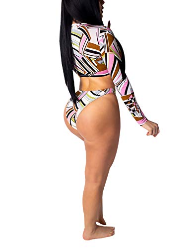 SIAEAMRG Long Sleeve Swimsuit for Women, 2 Pieces Sexy High Waisted Triangle Bikini Bathing Suits, 3D Print Tankini Swimwear2