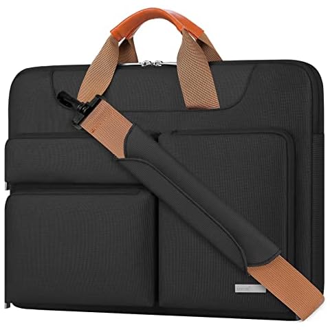 Lacdo 360° Protective Laptop Shoulder Bag, 14 inch Laptop Bag for 14 inch New MacBook Pro M4/M3/M2/M1 Chips Pro Max A3112 A3401 A3185 A2918 A2992 A2779 A2442 2024-2021 Computer Messenger Bag, Black Cover