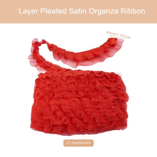 PandaHall 21.8 Yards Satin Organza Lace Edge Trim 2-Layer Gathered Ruffle Chiffon Ribbon 1-5/8 Inch Red Pleated Edging Trimmings Fabric for Cloth Sewing Embroidered Applique Wedding Party Decor - Image 3