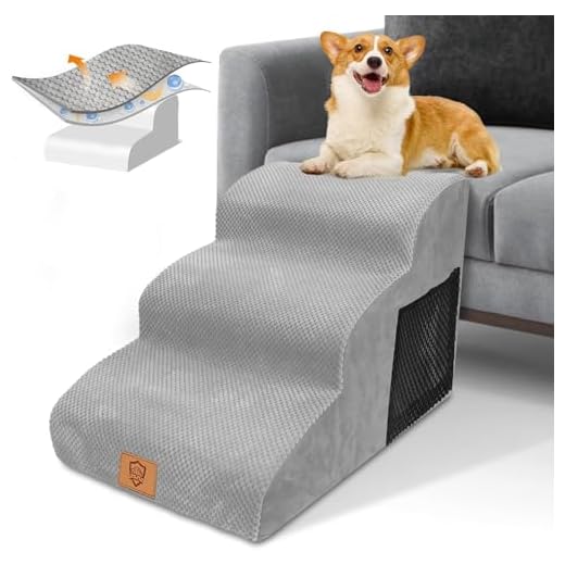 Thihome Scaletta per Cani 3 Gradini, Scala Cane Letto in Spugna, Rame per Cani, con Copertura Rimovibile e Lavabile, Scaletta per Divani, Letti Alti, Scala per Animali Piccoli, Anziani, Grigio