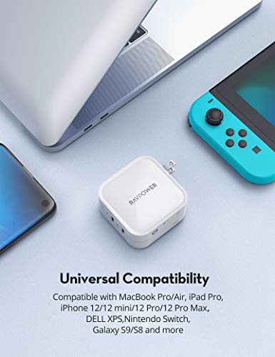 USB C Charger for MacBook Pro Air, RAVPower 90W 2-Port Wall Charger PD 3.0 GaN Type C Fast Charging Adapter Compatible with iPad Pro, iPhone 12 Mini Pro Max, Galaxy S9 S8, Nintendo Switch and More - Thumbnail 6