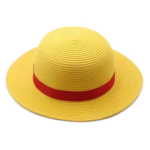 Image of One Piece Luffy Cosplay Straw Hat, Yellow with Red Band, 35cm