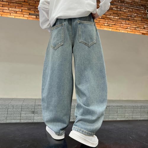 Girls Boys Wide Leg Jeans with Drawstring Pockets Teens Elastic Wasit Baggy Y2K Denim Long Pants Kids 2025 Fashion Clothing4