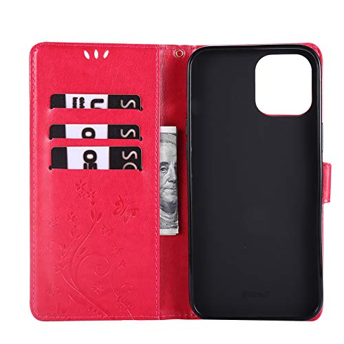 Capa C-Super Mall-UK para iPhone 12 Pro Max, capa carteira em relevo borboleta com suporte e capa fl