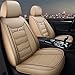 tbbwd Car Seat Cover Sets for VW Polo New Polo GTI Plus TSI Cross Fresh, Full Set Pu Leather Car Seat Covers, Breathable Wear Resistant Waterproof Seat Covers Airbag Compatible,Beige