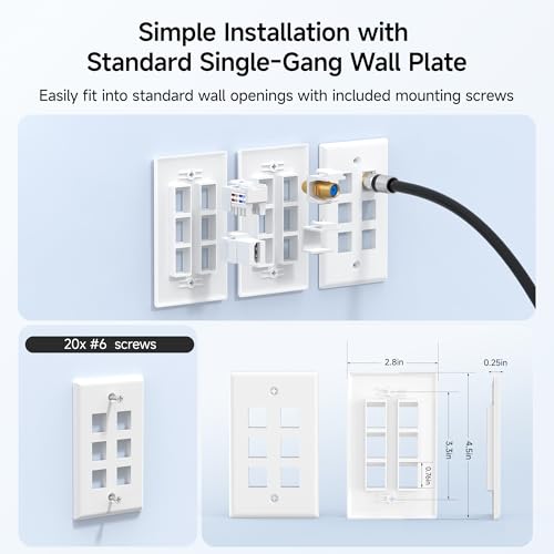 Image of [UL Listed] Cable Matters 10-Pack Low Profile 6-Port Keystone Wall Plate