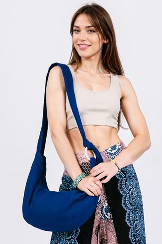 Image of Hobo Crossbody Bag for Women - Handmade Cotton Boho Purse with Wooden Ring | Lightweight Slouchy Shoulder Sling Tote Bag