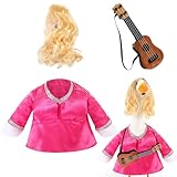 Geyoga 3 Pcs Halloween Guitar Porch Goose Outfits Lady Clothes Wig and Guitar Halloween Goose Clothes Costume for 23' Patio Decor for Outdoor Garden Yard Decor