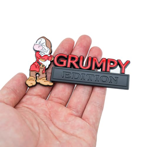 Image of Pair Set Grumpy Edition Emblem 3D Metal Side Rear Badge Nameplate Sticker Replacement for Vehicle, Truck, SUV, Door Decoration (Red)